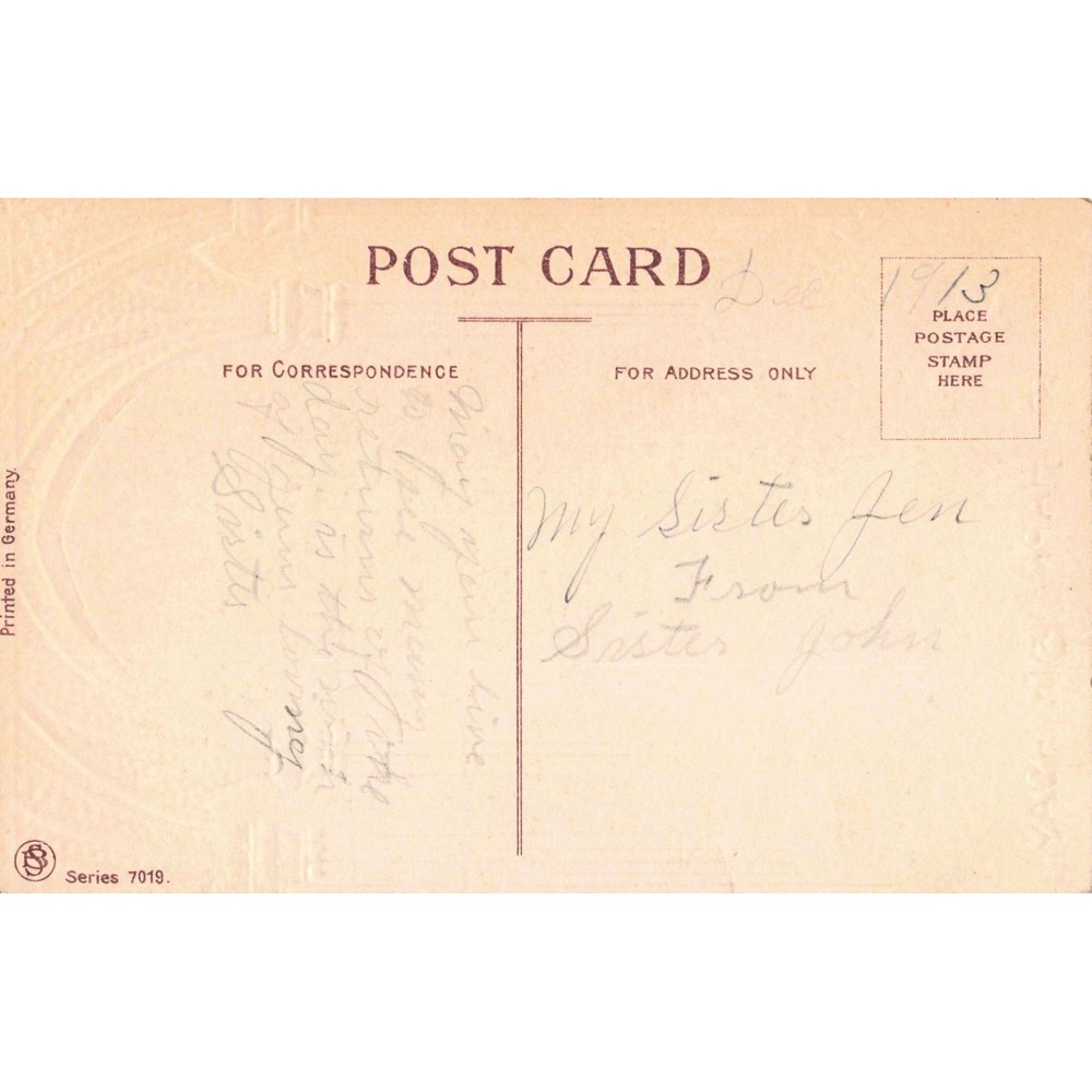 Antique 1913 Happy Birthday Postcard Red Roses Embossed Germany Series 7019 - Picture 2 of 2